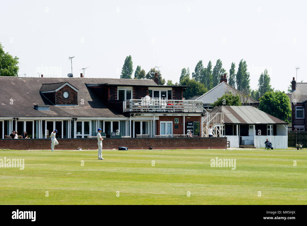 University sport - men`s cricket, Coventry, UK. The pavilion of Coventry and North Warwickshire Cricket Club. Stock Photo